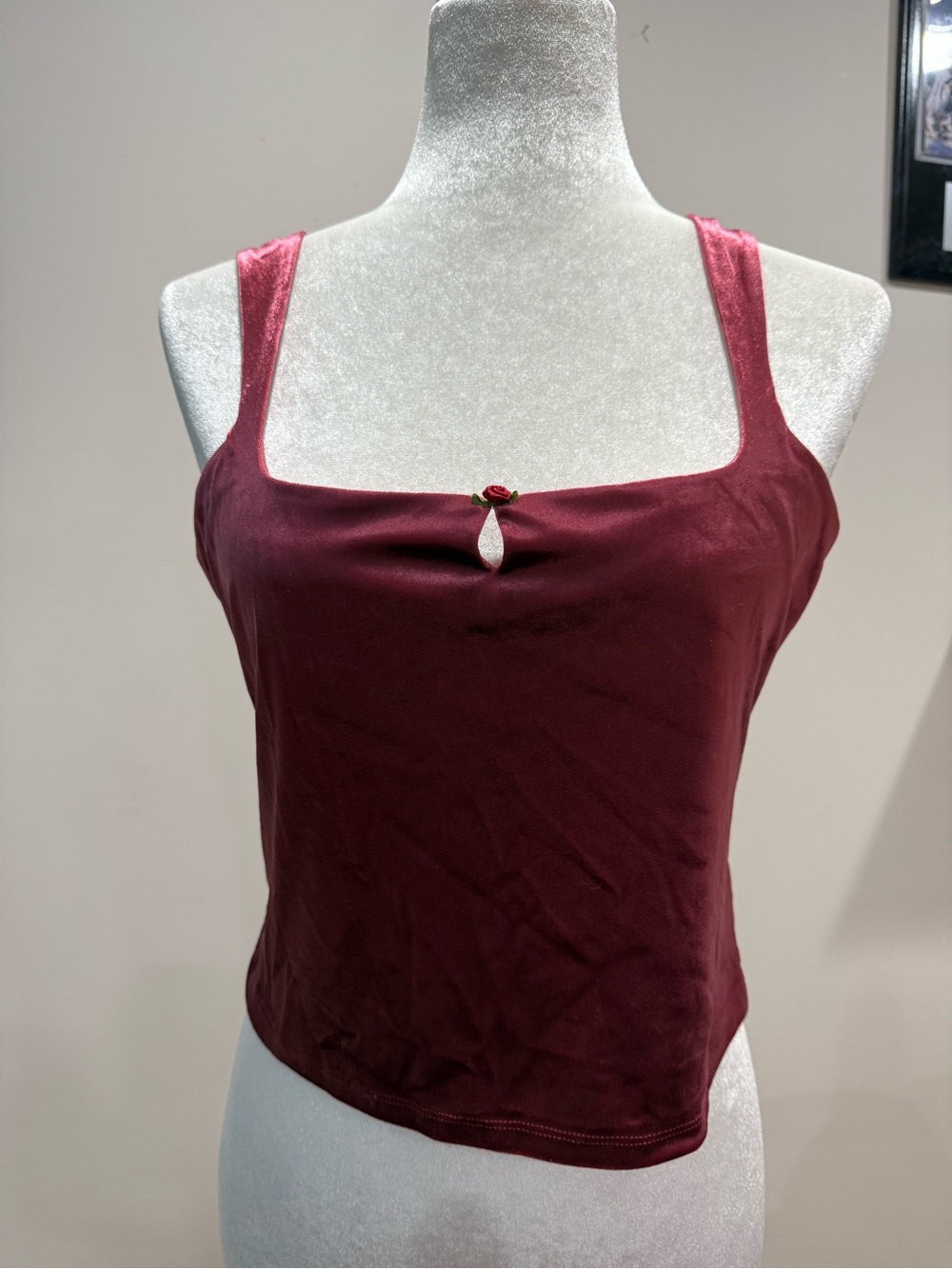 wild fable Burgundy Square-Neck Tank with Rose Detail